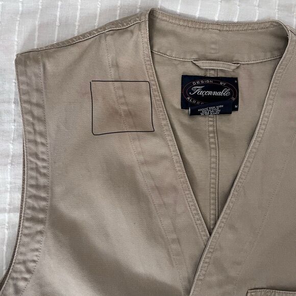 Faconnable Tan Khaki Cotton Outdoor Gorpcore Hiking Mens Casual Utility Vest - M - Picture 3 of 7